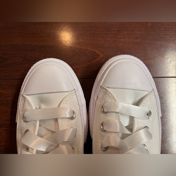 Custom Converse By You Lift Platform Low Womens 9.5 White Wedding Just Married - Picture 6 of 16